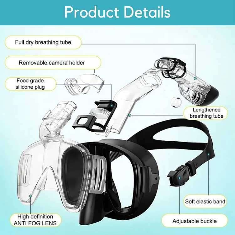Hopfällbar snorkelmask med 180° synfält för vattensport