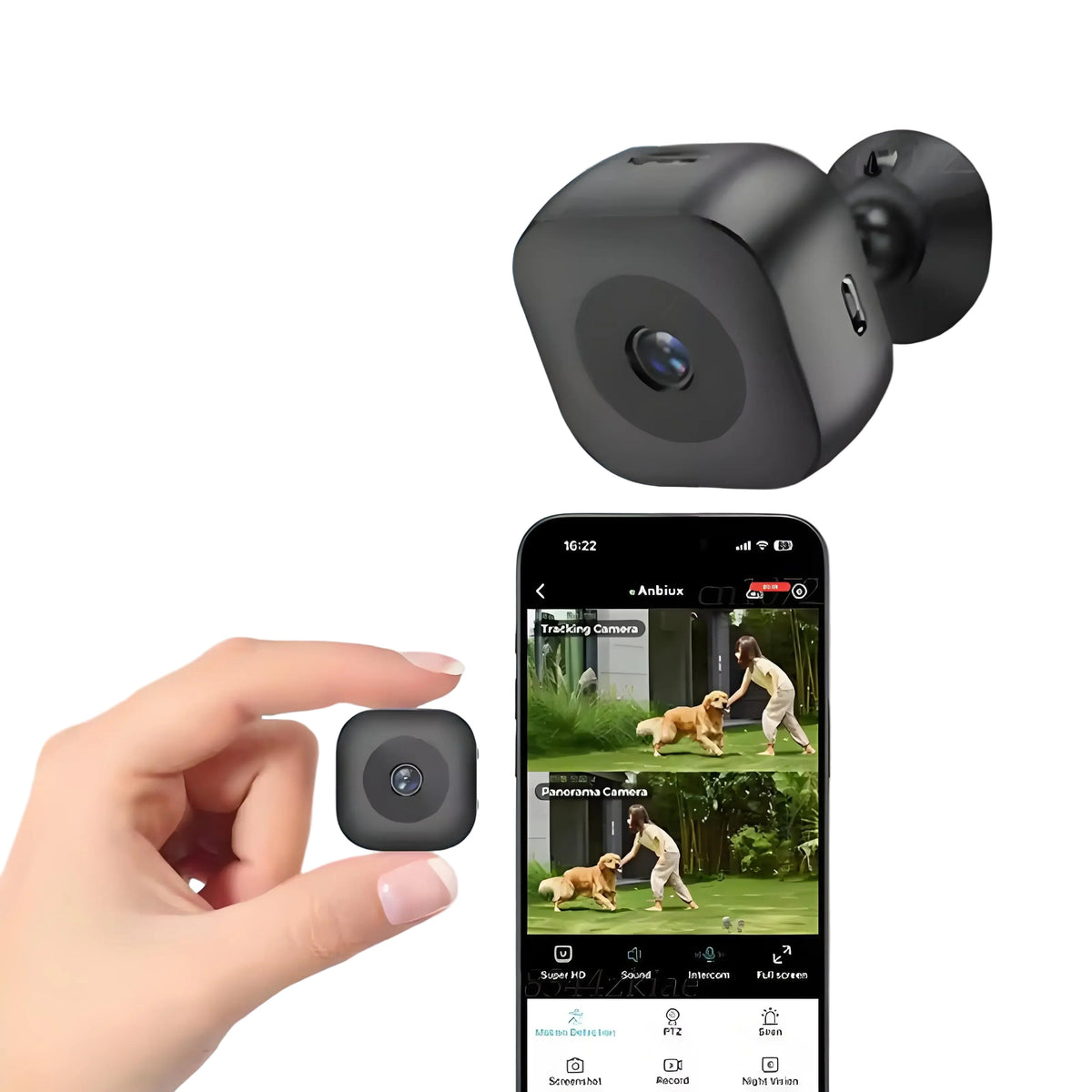 Kompakt wi-fi-miniövervakningskamera med rörelsedetektering och Full HD 1080P