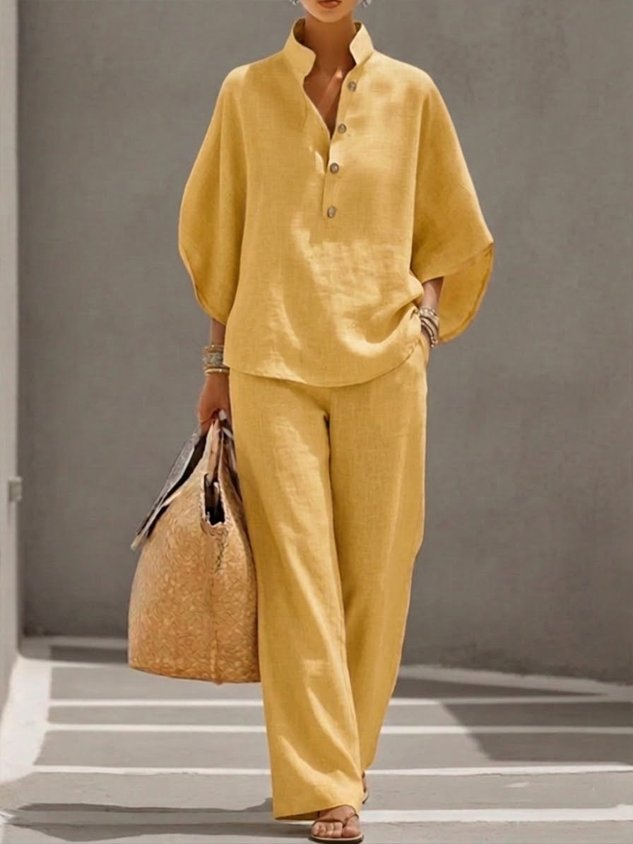 Loungewear-set med kinakrage för damer