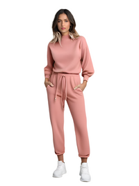 2-Delat loungewear-set för damer med ballongärmar och justerbar midja