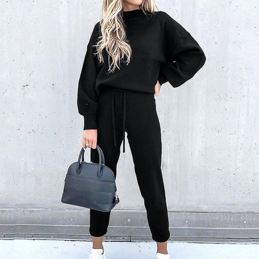 2-Delat loungewear-set för damer med ballongärmar och justerbar midja