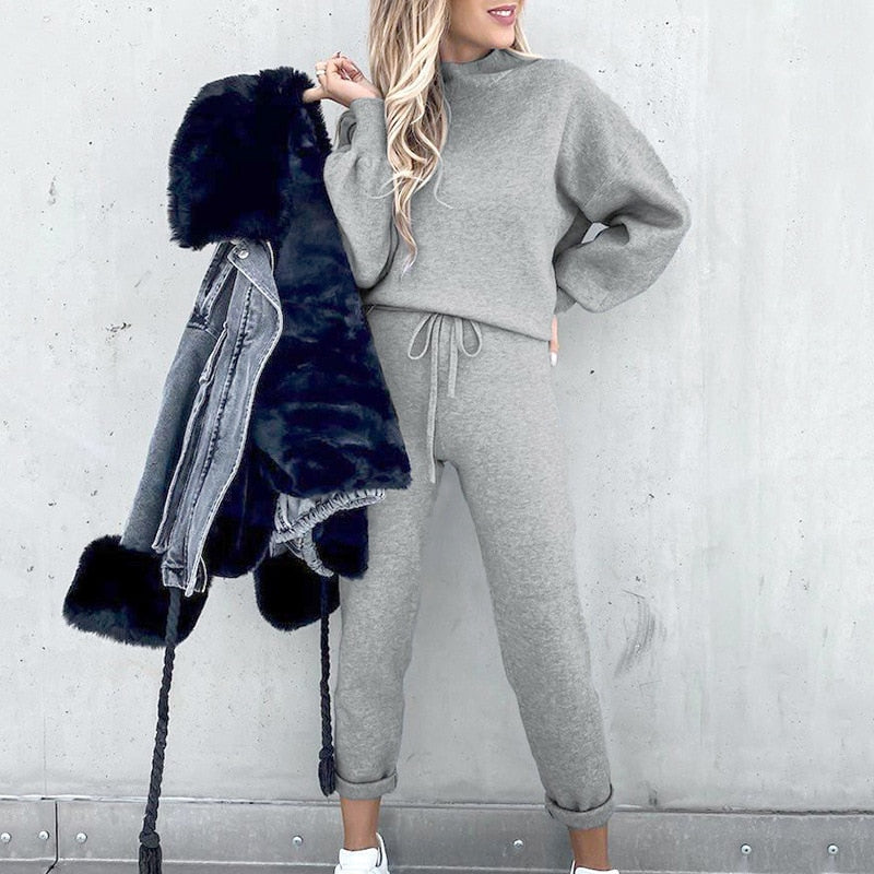 2-Delat loungewear-set för damer med ballongärmar och justerbar midja