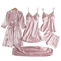 5-Delat nattplaggs- och pyjamas-set i satin för damer