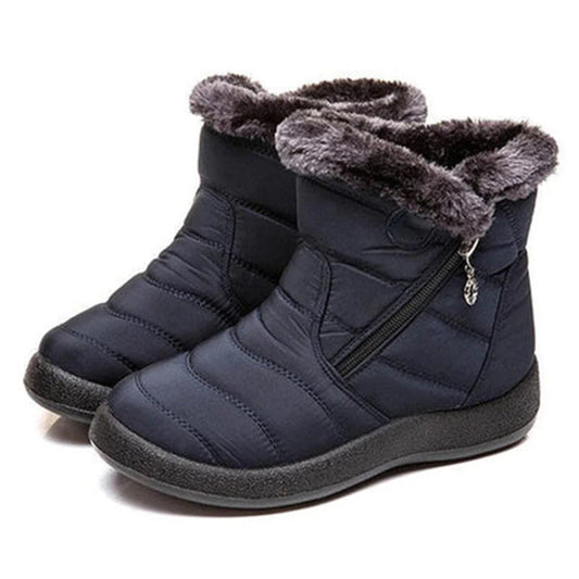 Ankelboots för damer – quiltade, vattenavvisande – fodrade med konstpäls – blixtlås, halkfria