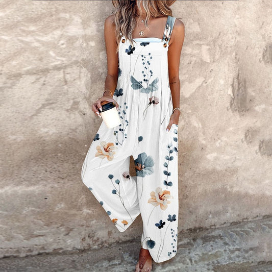 Ankellång jumpsuit för damer med fyrkantig ringning och vida ben