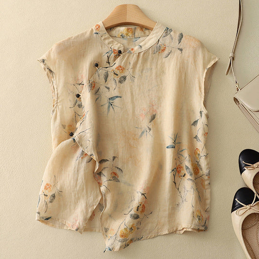 Ärmlös blus med blommönster för damer