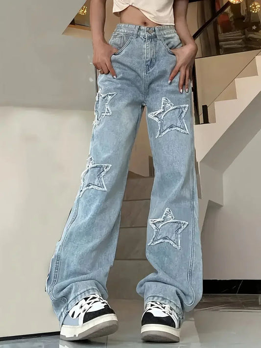 Baggy jeans för damer med stjärndesign för fritid och vardag
