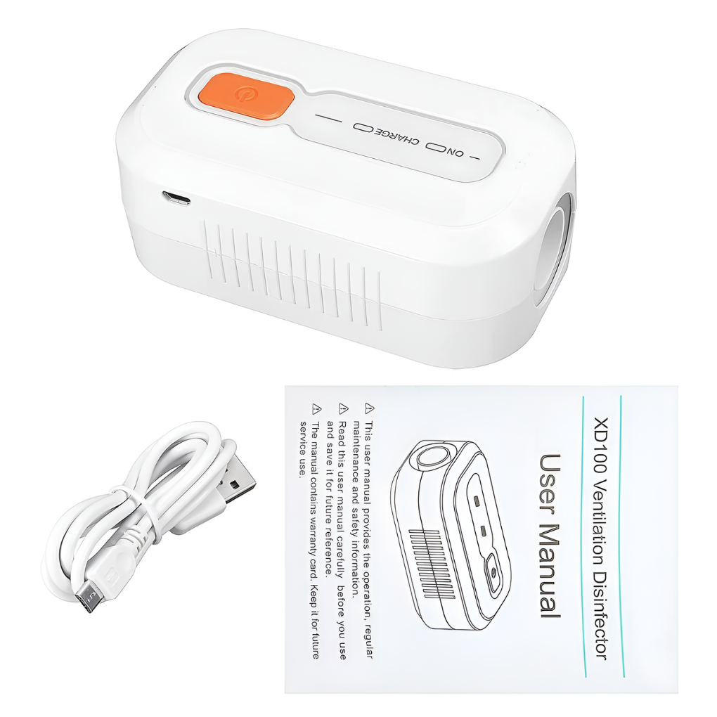 Bärbar enhet för rengöring och desinficering av CPAP