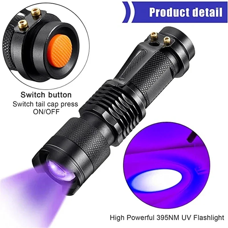 Bärbar LED UV-inspektionslampa — Kompakt fläckdetektor med 395 nm