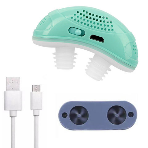 Bärbar mikro-CPAP-enhet mot snarkning – tyst och kompakt, ljusgrön med silikontoppar