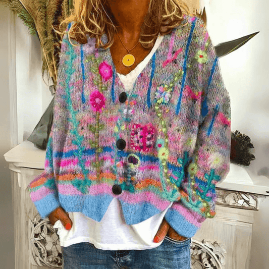 Blommig knäppt cardigan för damer