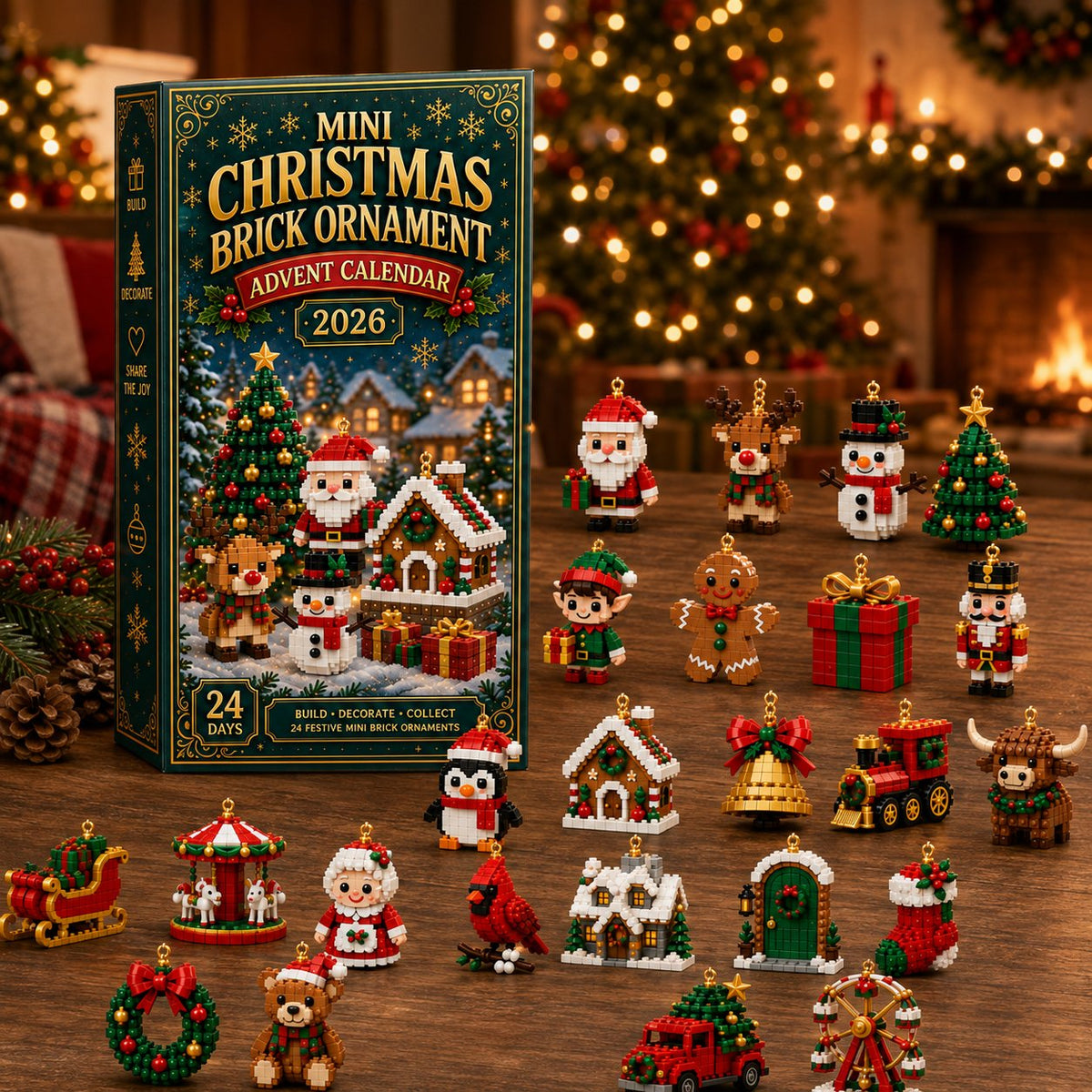 Julkalender med julgranspynt – 24 minibyggsatser för juldekoration