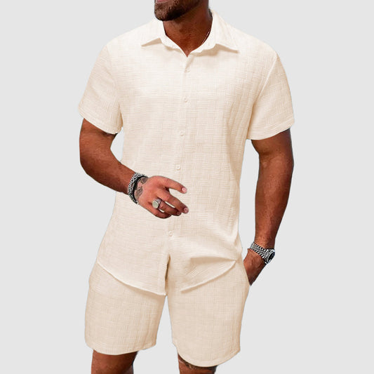 Herrset med genomknäppt skjorta och shorts – kortärmad med krage