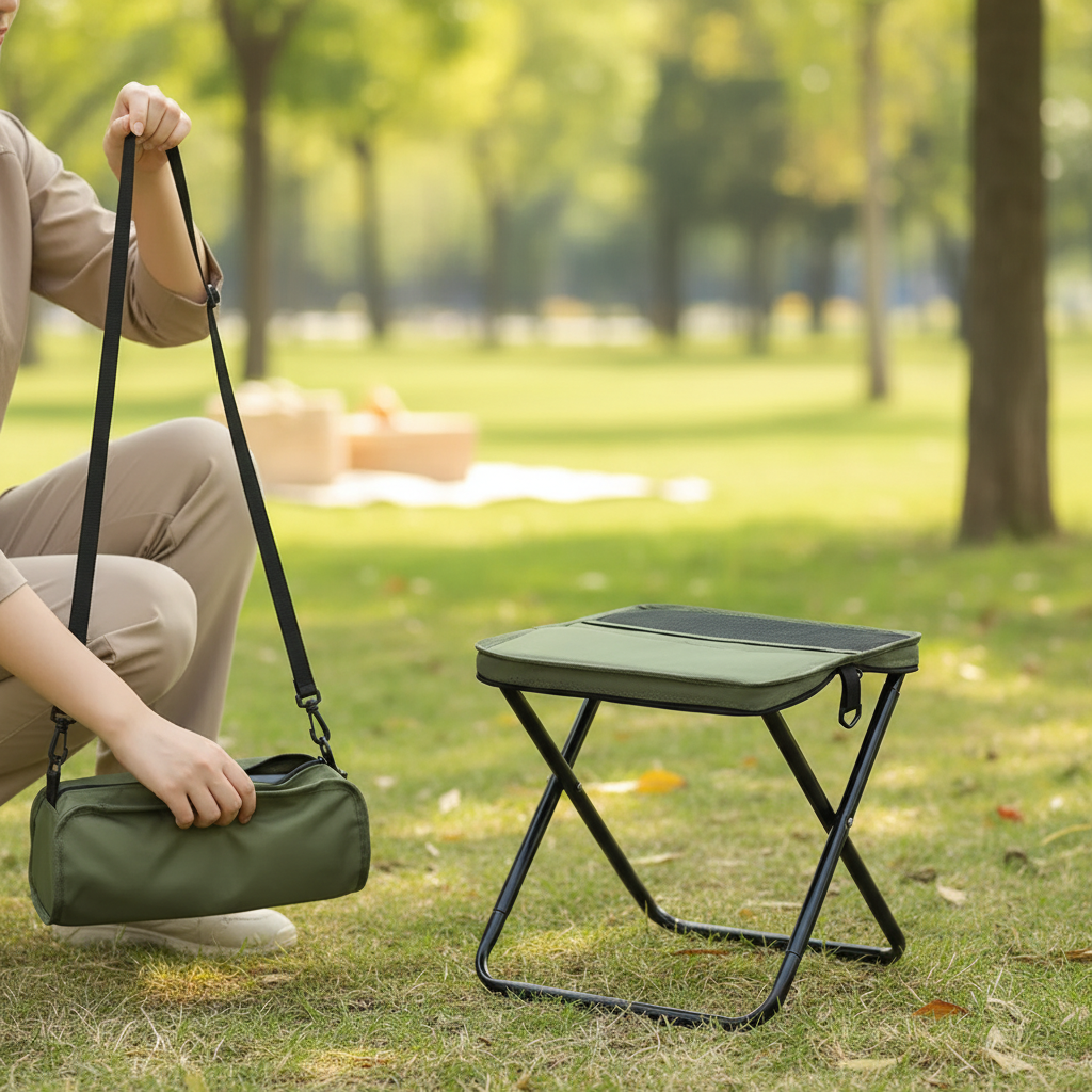 Hopfällbar trebent campingstol