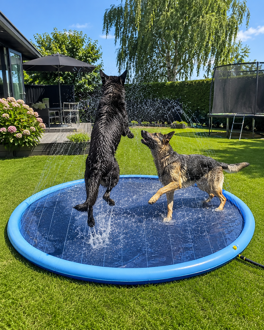 Hundpool med vattenspridare (tillgänglig i storlekar för stora och små hundar)