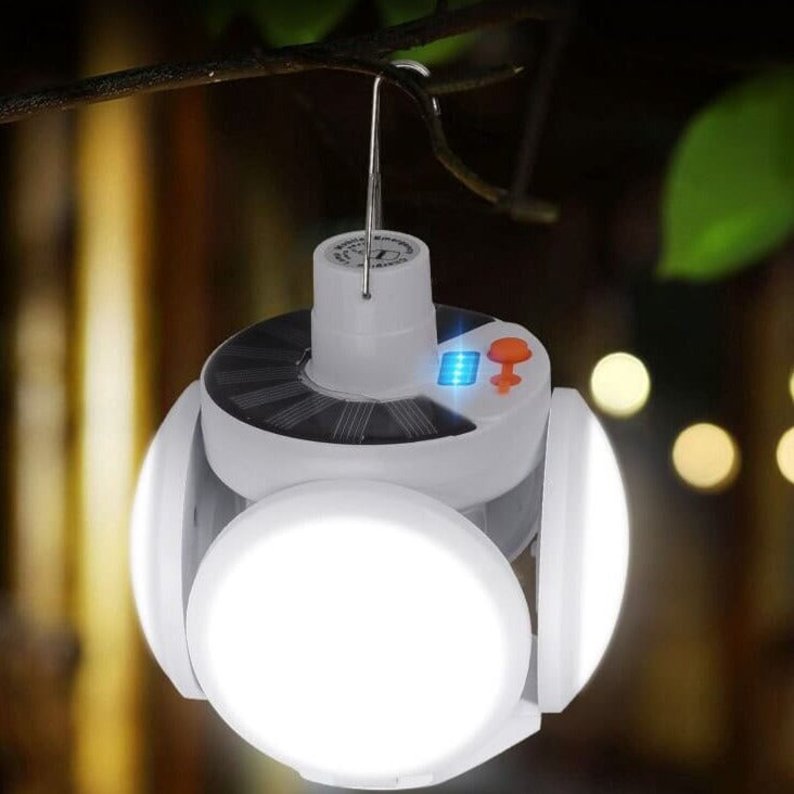 Ihopfällbar solcellsdriven LED-lampa