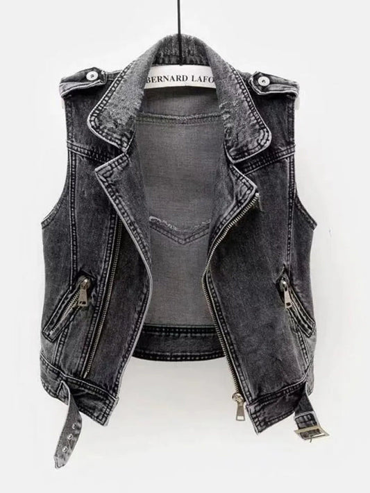 Kaxig bikerväst i denim för damer