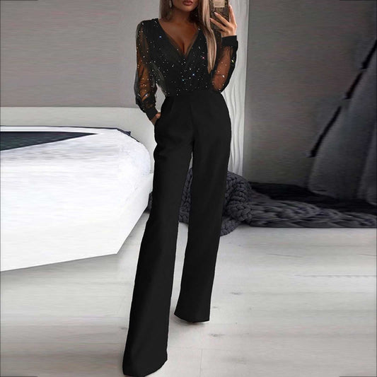 Långärmad jumpsuit för damer med vida ben