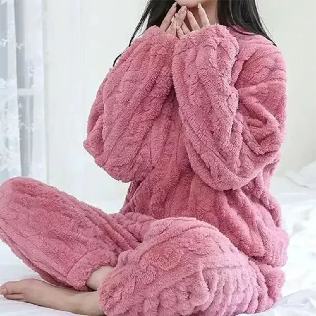 Långärmat pyjamasset med ledig passform för damer