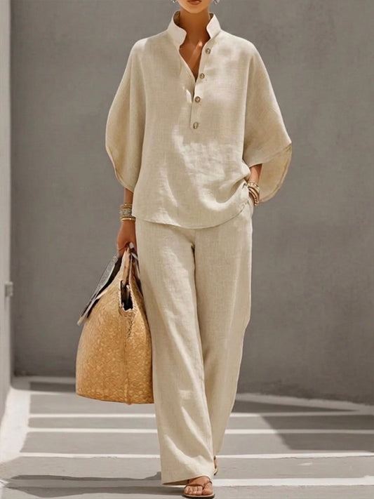 Loungewear-set med kinakrage för damer