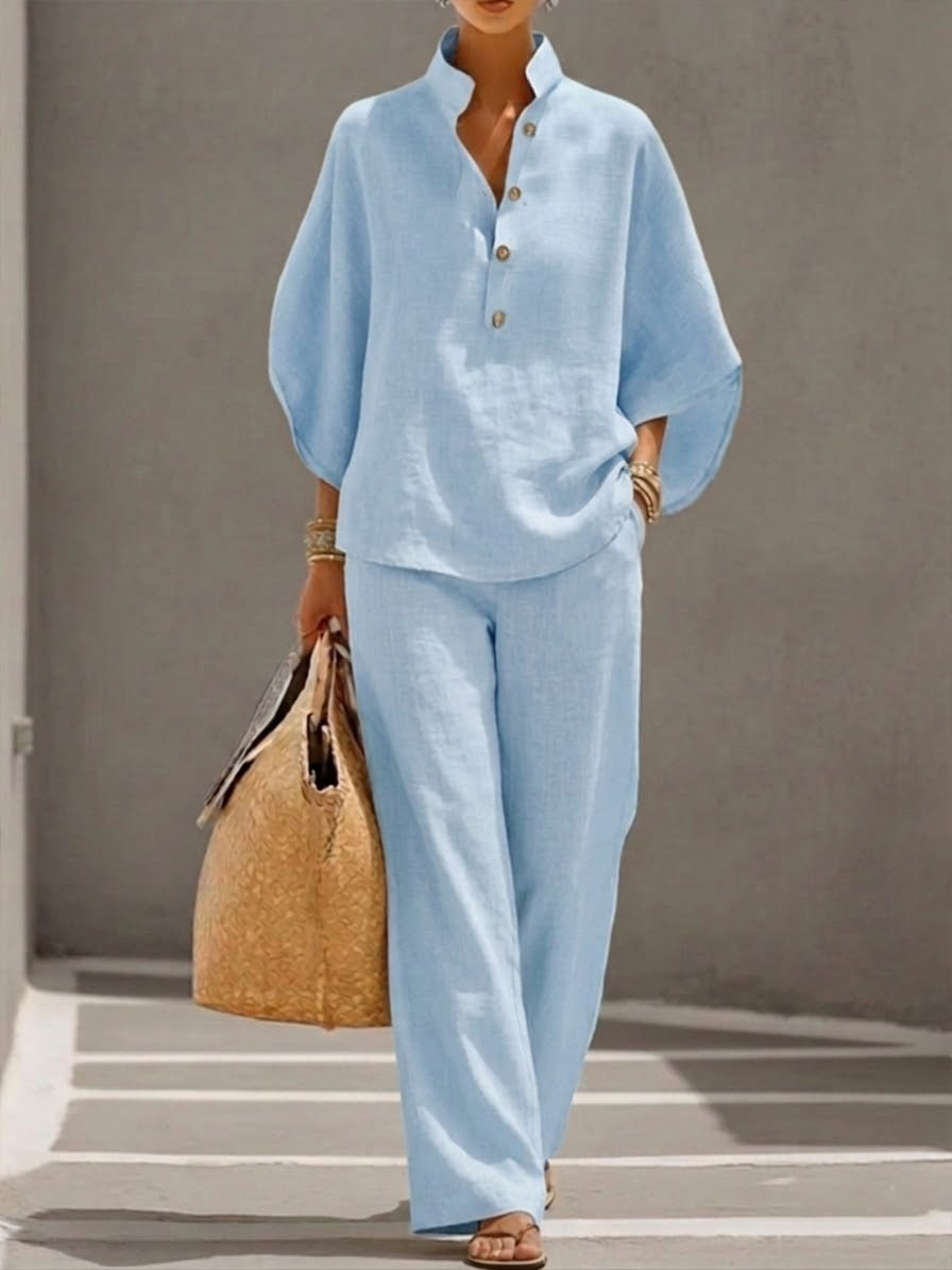 Loungewear-set med kinakrage för damer