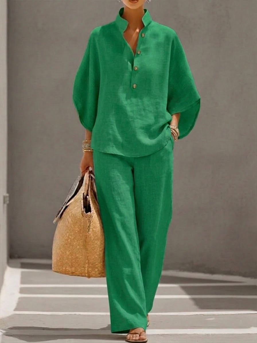 Loungewear-set med kinakrage för damer