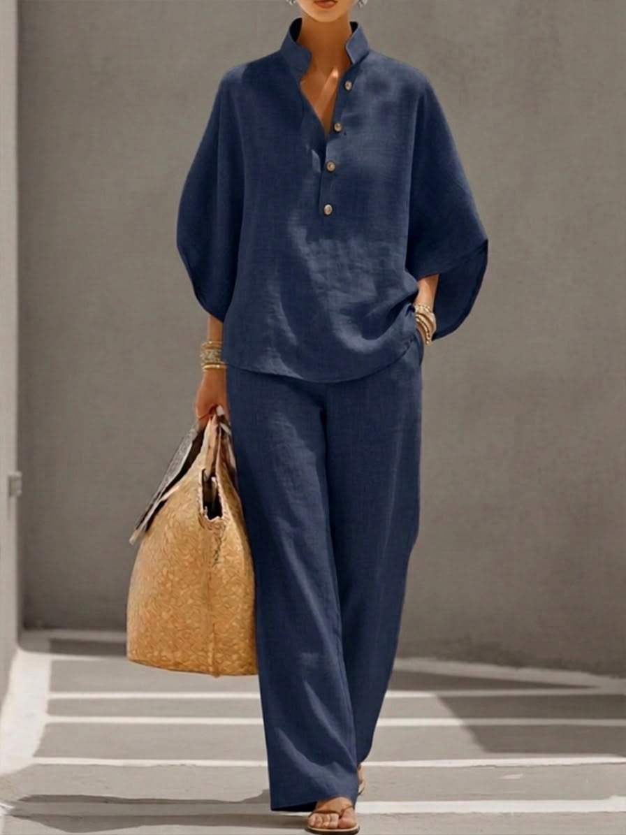 Loungewear-set med kinakrage för damer