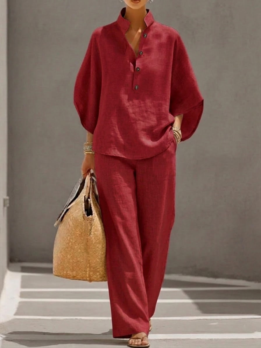 Loungewear-set med kinakrage för damer