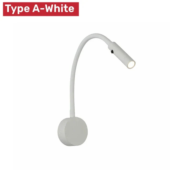 Modern flexibel LED-läsvägglampa med strömbrytare för sovrum och arbetsrum - 1W/3W