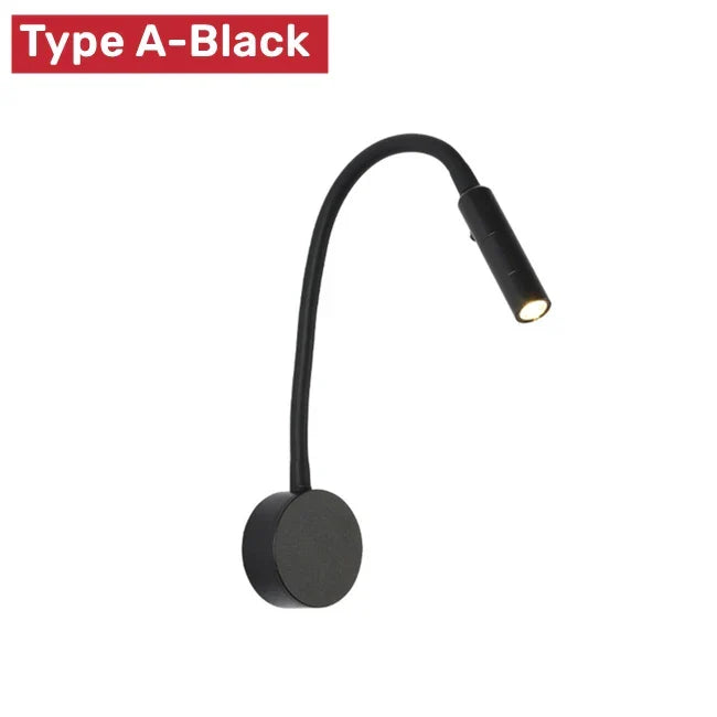 Modern flexibel LED-läsvägglampa med strömbrytare för sovrum och arbetsrum - 1W/3W