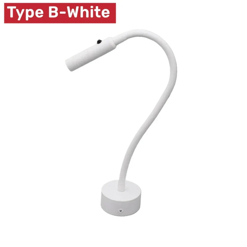 Modern flexibel LED-läsvägglampa med strömbrytare för sovrum och arbetsrum - 1W/3W