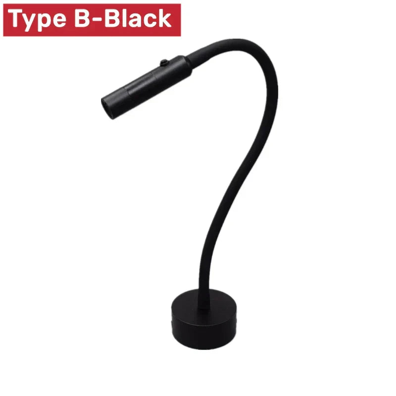 Modern flexibel LED-läsvägglampa med strömbrytare för sovrum och arbetsrum - 1W/3W