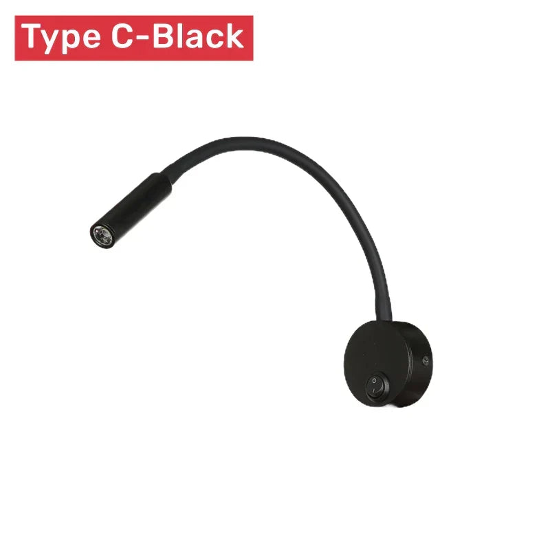 Modern flexibel LED-läsvägglampa med strömbrytare för sovrum och arbetsrum - 1W/3W