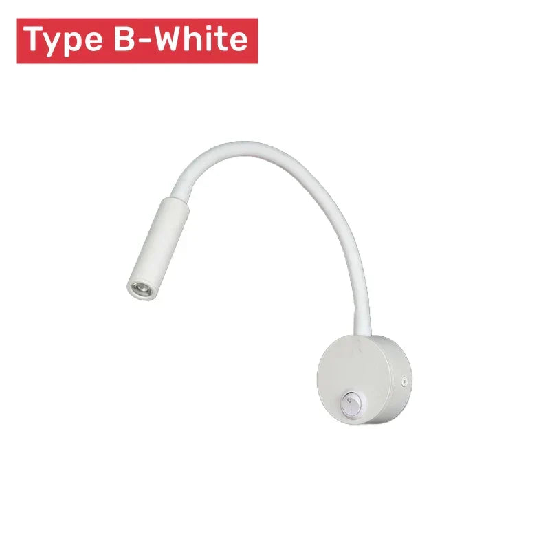 Modern flexibel LED-läsvägglampa med strömbrytare för sovrum och arbetsrum - 1W/3W