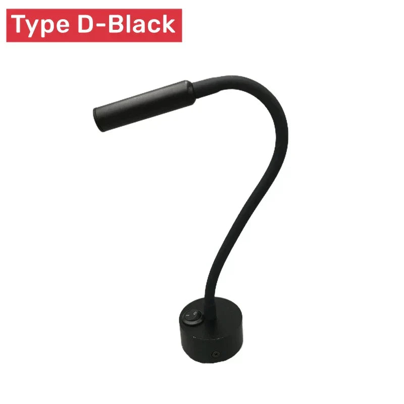 Modern flexibel LED-läsvägglampa med strömbrytare för sovrum och arbetsrum - 1W/3W