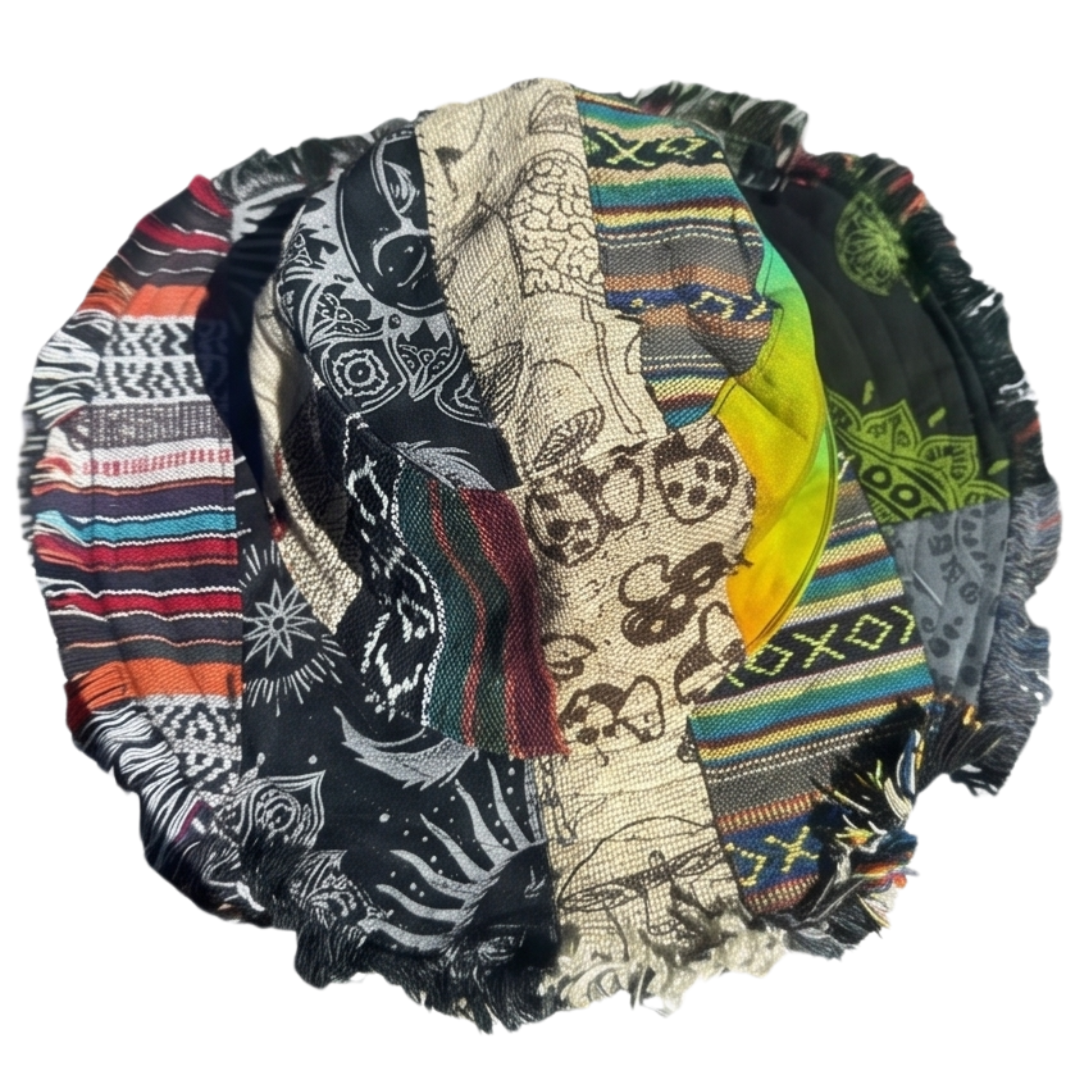 Patchwork-fiskarhatt med svampmönster och dold ficka