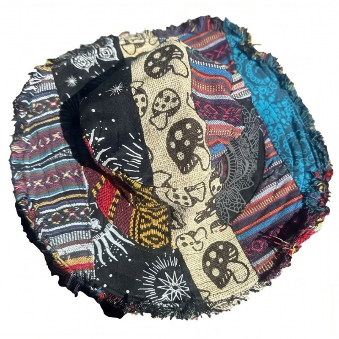 Patchwork-fiskarhatt med svampmönster och dold ficka