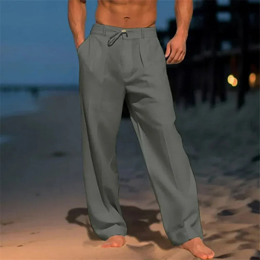 Plisserade linnebyxor med relaxed fit
