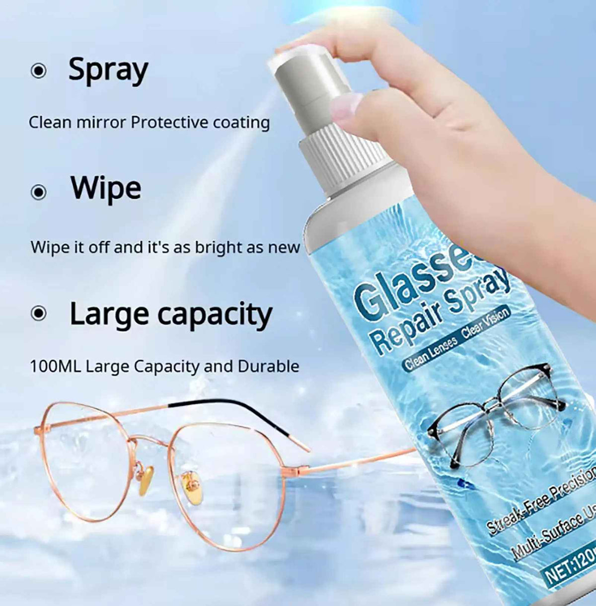 Professionell linsskötsel-spray för flera ytor