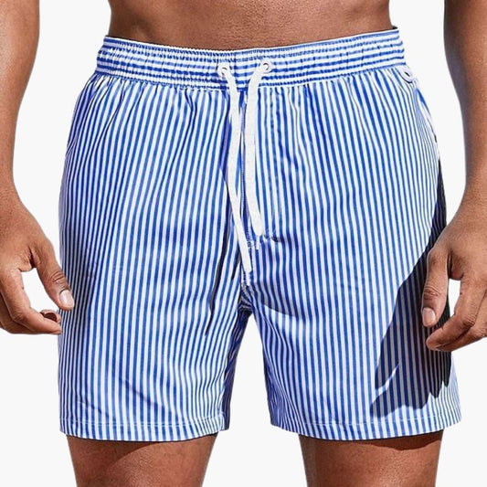Randiga boardshorts för herrar med elastisk midja