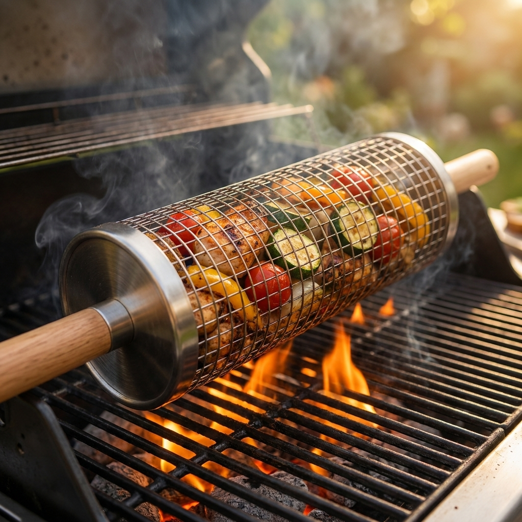 Roterande grillkorg