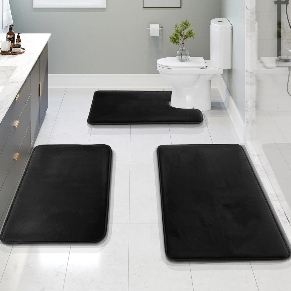 Set med badrumsmattor i memory foam, halkfria och tvättbara