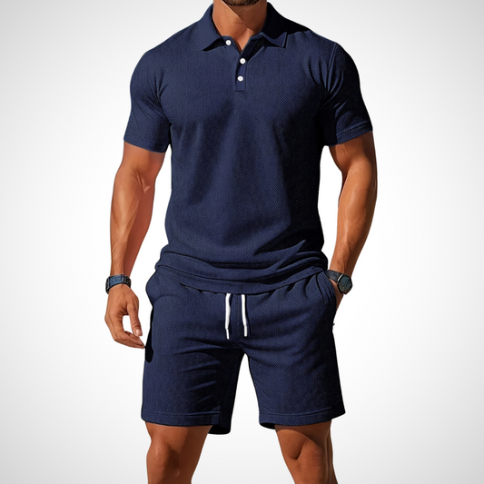 Set med pikétröja och shorts för herrar i bomull – Ledig stil för varma dagar