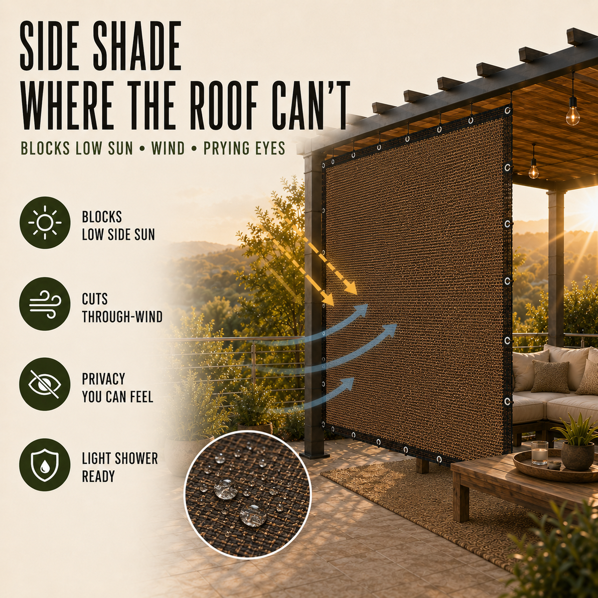 Sidopanel för pergola – insynsskydd och solskydd för lusthus