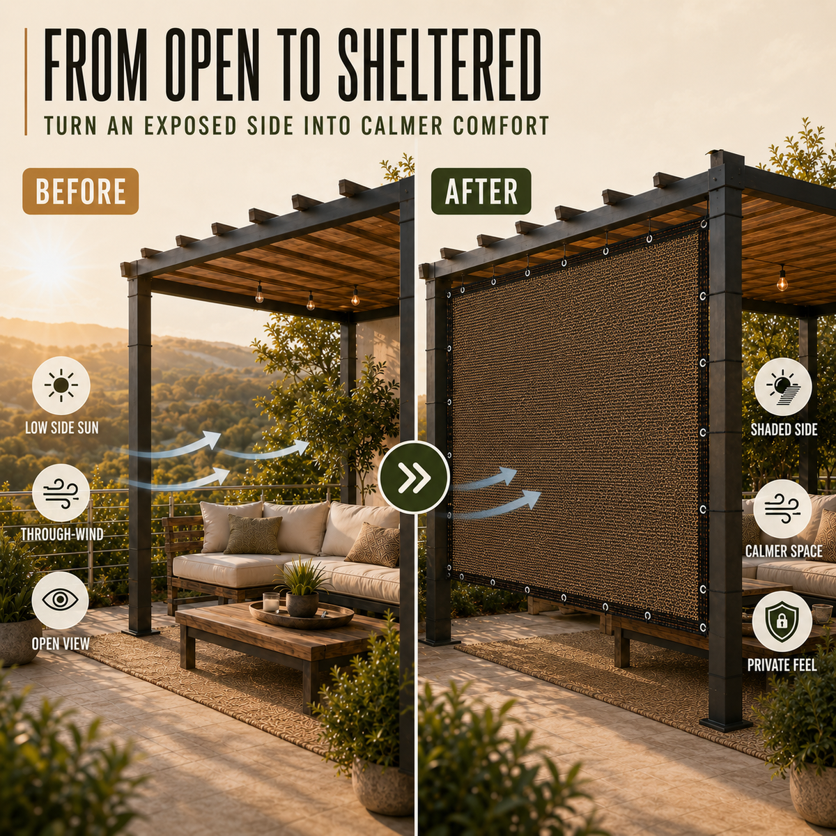 Sidopanel för pergola – insynsskydd och solskydd för lusthus