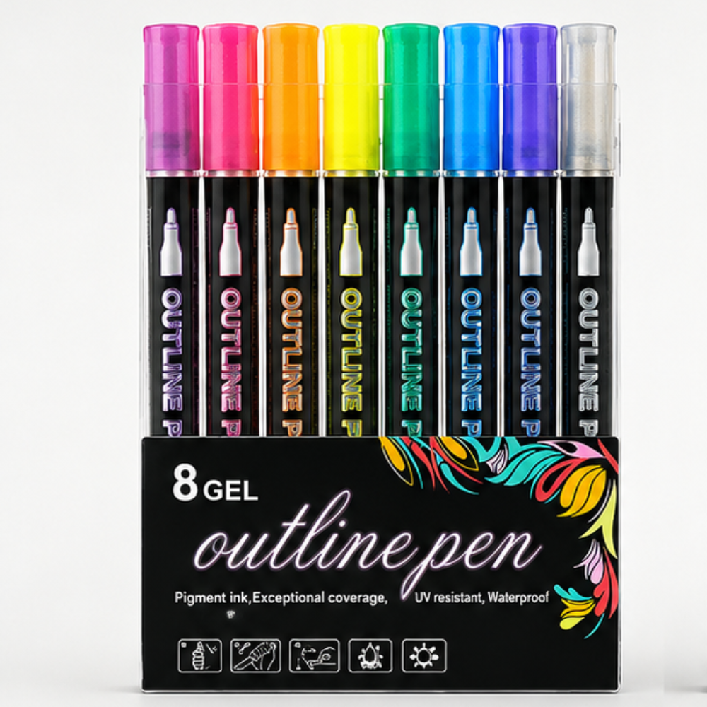 Självkonturerande glitterpennor med dubbel spets