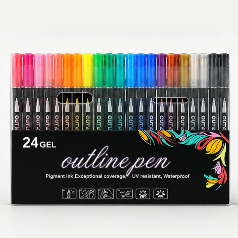 Självkonturerande glitterpennor med dubbel spets