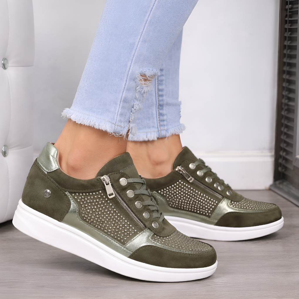 Sneakers med kilklack och sidodragkedja för damer