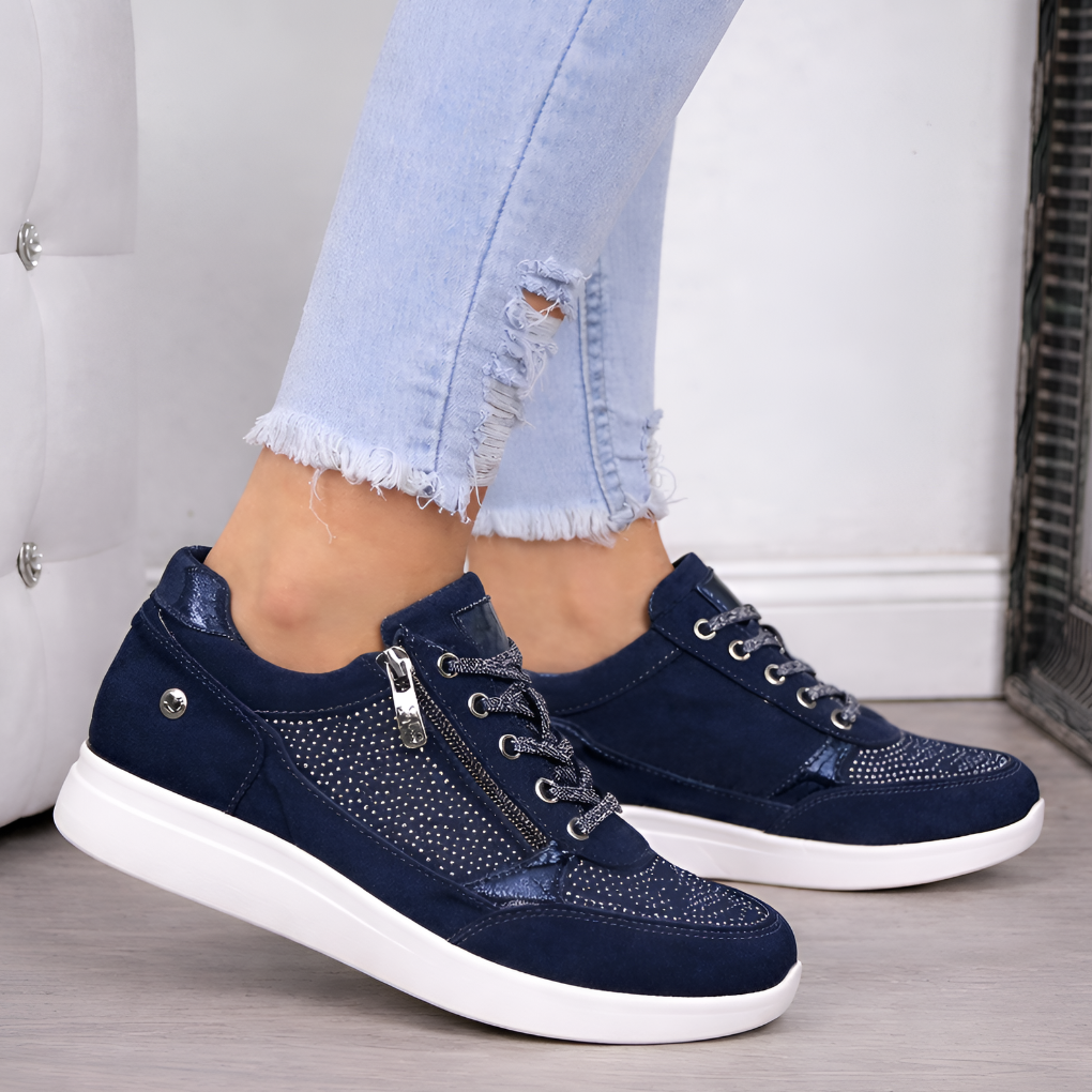 Sneakers med kilklack och sidodragkedja för damer