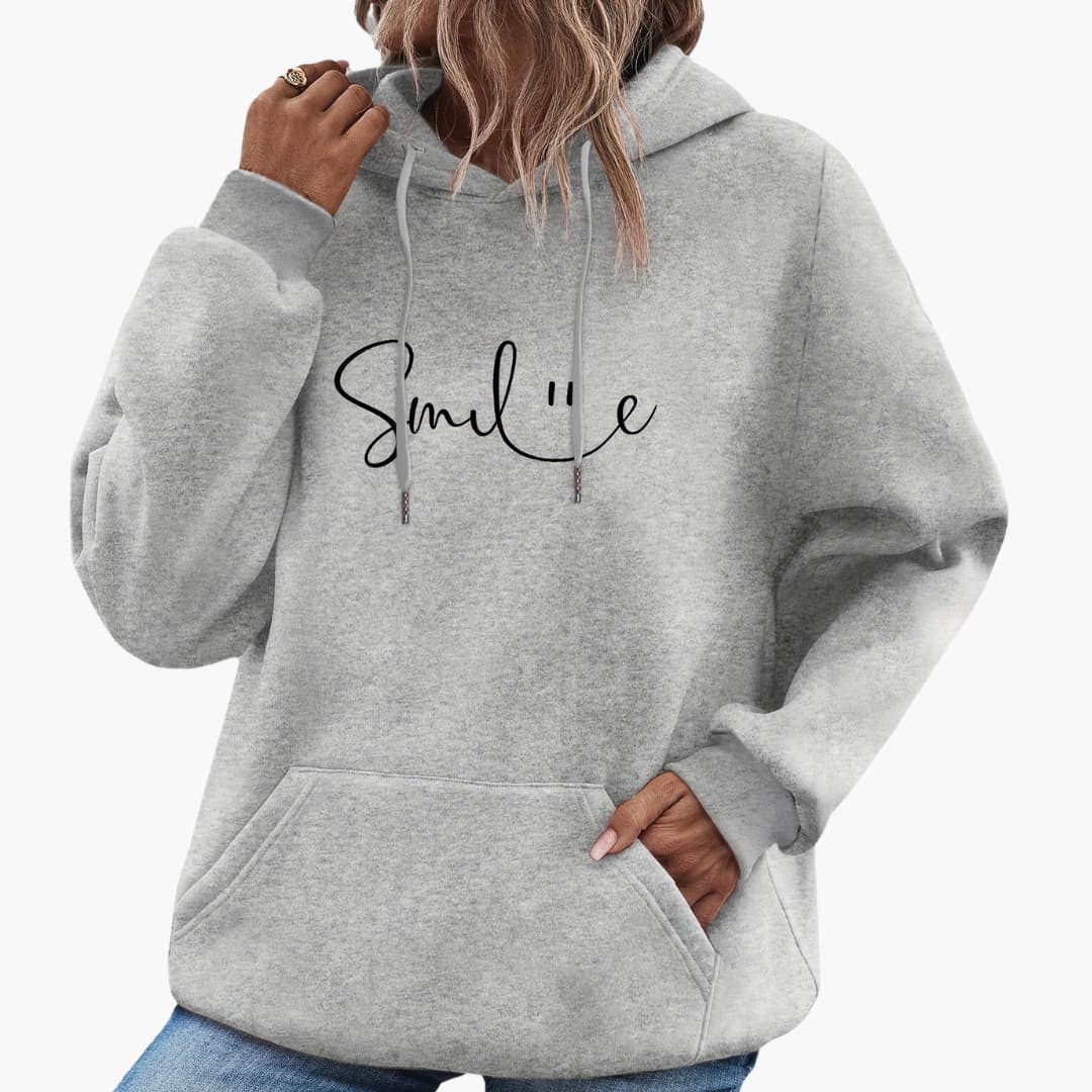 Snygg hoodie med Smile-tryck för damer